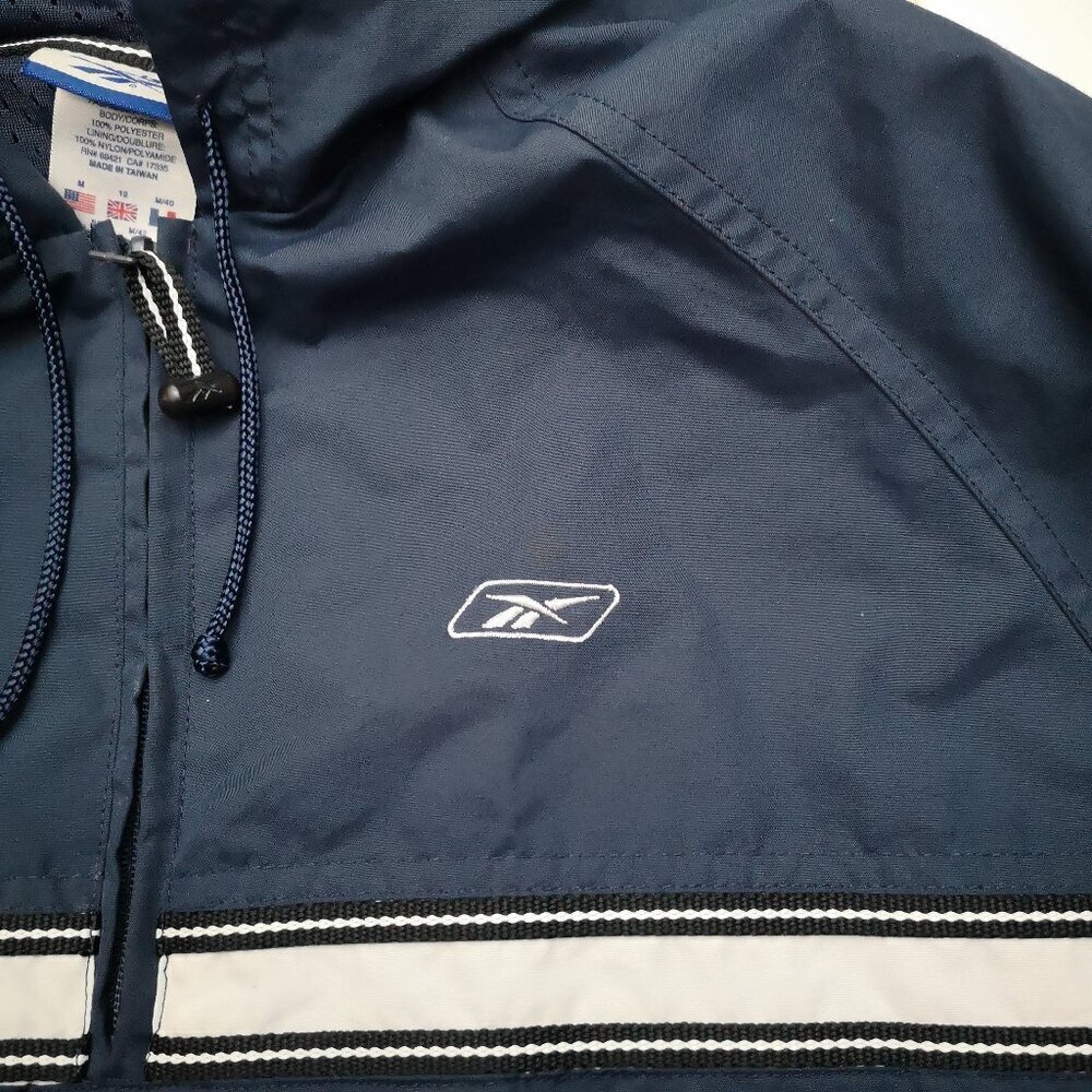 Reebok Ladies Size Medium Lightly Lined Navy 1/4 Zip Lightweight Jacket w/ Hood - Picture 6 of 13